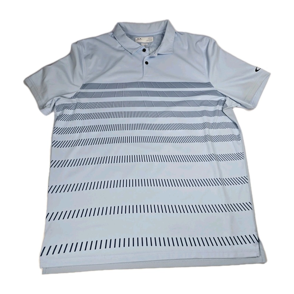 Oakley Polo Shirt Men's Extra Large‎ Blue Stripe Golf Performance Hydrolix Logo
